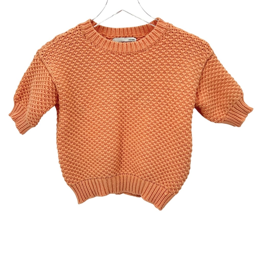 Moussy Cropped Short Sleeve Sweater Free Size Chunky Knit Orange‎